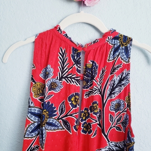 LOFT Red Floral Island Party Halter Romper - Picture 7 of 9
